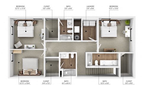 Floor plan for 3 beds, 3.5 baths, 1654 sqft